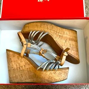 Coach Tan and Silver Wedges - Size 8.5 . Great condition!